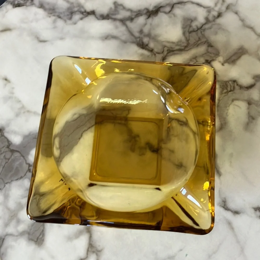 Vintage Amber Glass Heavy Duty Ashtray